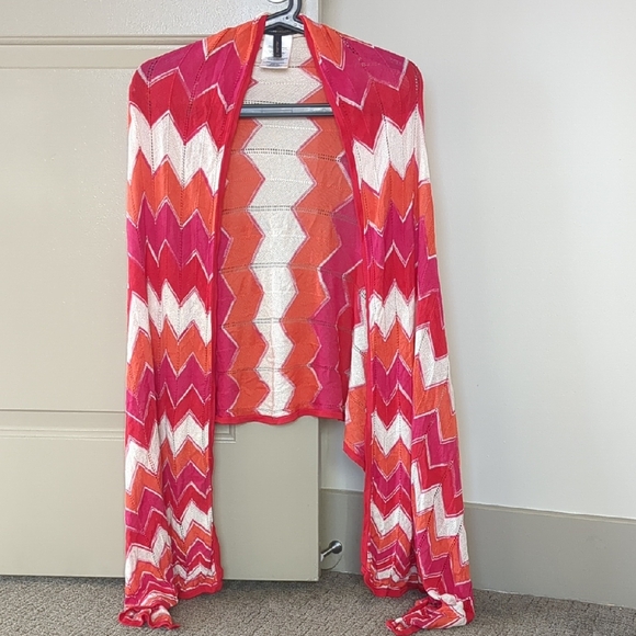 Bcbgmaxazria pink/orange/ivory chevron knit open cardigan - Picture 2 of 6